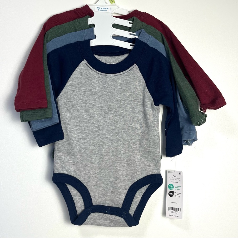 Carter's 4-Pack Long-Sleeve Multipack Raglan Bodysuits 3 month